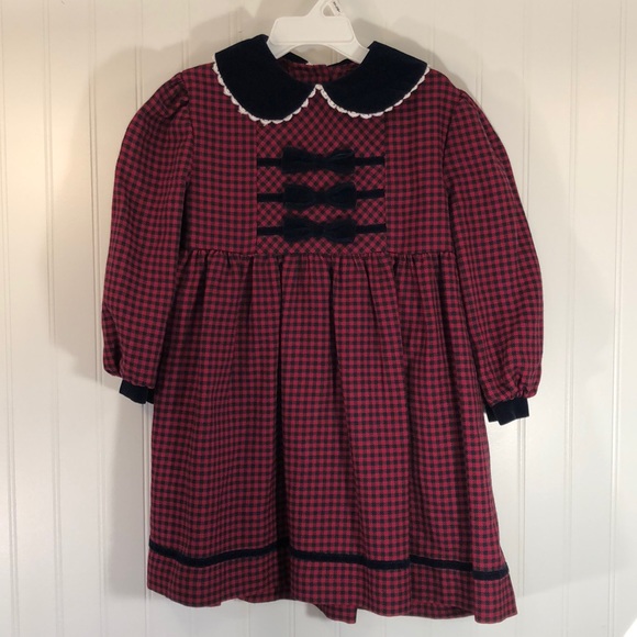 Bonnie Jean Adorable Red & Navy Plaid Print Dress